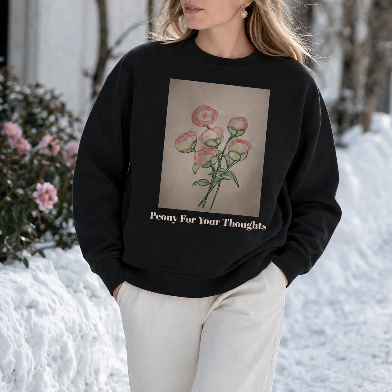 Peony For Your Thoughts Black Sweatshirt
