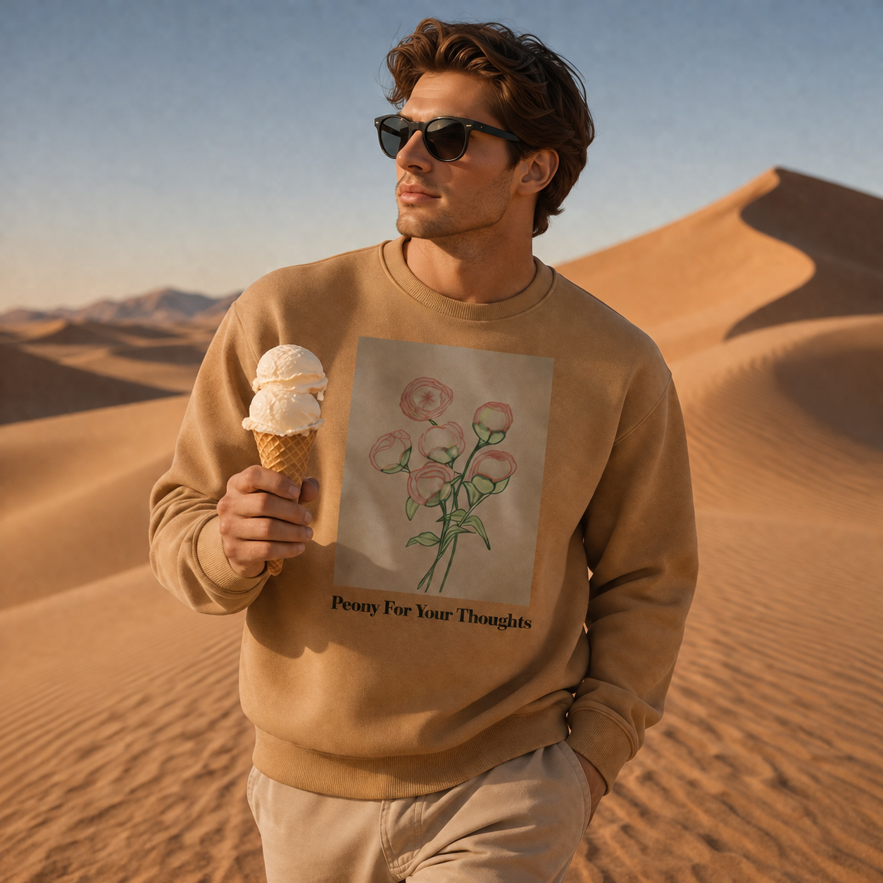 Peony For Your Thoughts Camel Sweatshirt